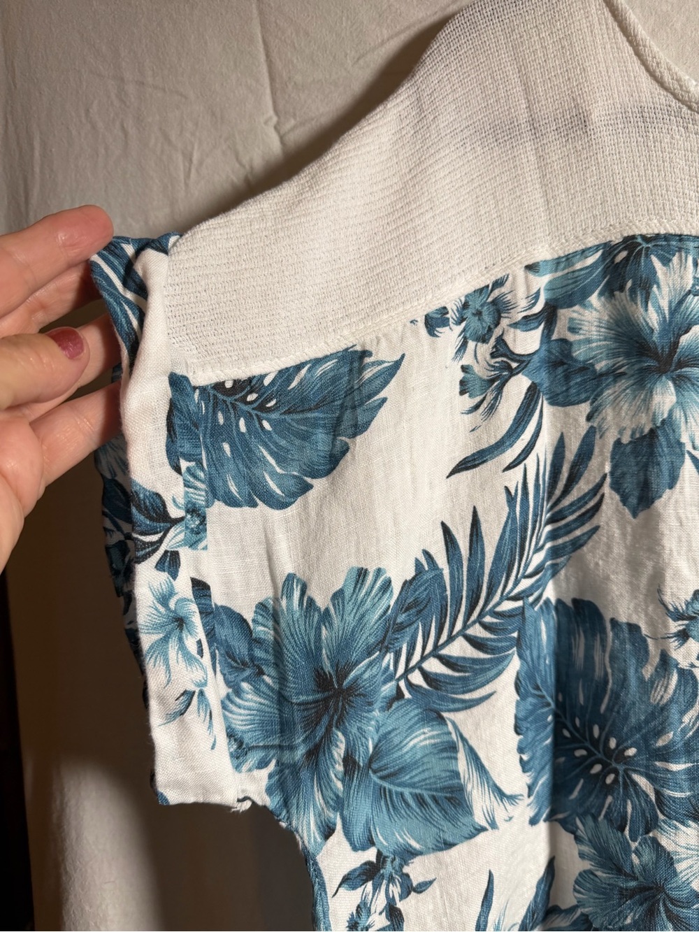 White Midi Dress with Blue Floral Print 100% Linen high quality - Picture 3 of 9